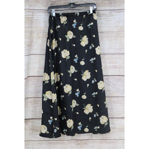 VINTAGE Jadyn T Womens Size Small Floral Pull On Maxi Skirt Black